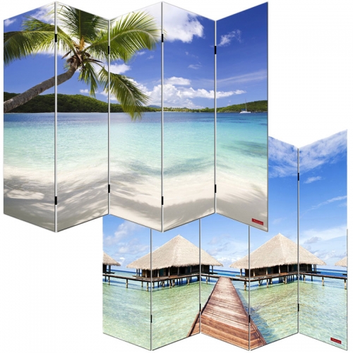 Paravento divisore doppia immagine separ decorativo 5 pannelli M68 180x200cm spiaggia