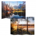 Paravento divisore doppia immagine fonoassorbente HWC-L55 MDF 6 pannelli 245x180cm lago foresta