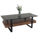 Tavolino salotto divano HWC-L88 43x120x60cm pietra sinterizzata MDF gambe nere legno scuro effetto marmo marrone