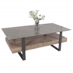 Tavolino salotto divano HWC-L88 43x120x60cm pietra sinterizzata MDF gambe nere legno grigio effetto marmo grigio marrone