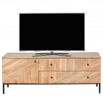 Porta TV lowboard mobile salotto HWC-L95 cassetti legno di mango colore naturale
