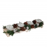 Portacandele avvento natalizio HWC-M12 legno bianco argento ~ dritto senza candele