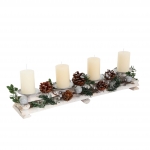 Portacandele avvento natalizio HWC-M12 legno bianco argento ~ dritto con candele