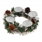 Portacandele avvento natalizio HWC-M12 legno bianco argento ~ circolare senza candele