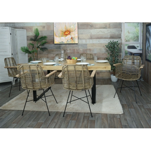 Set 6x sedie HWC-M29 sala da pranzo cucina rattan kubo intreccio legno metallo