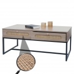 Tavolino da salotto HWC-M41 tavolo per divano, 2 cassetti, melamina legno di rattan Kubu, aspetto rovere
