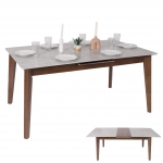 Tavolo pranzo allungabile salotto soggiorno HWC-M57 77x160x90cm laminato HPL legno marrone effetto pietra