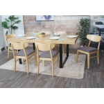 Set 6x sedie sala pranzo soggiorno HWC-M59 79x45x49cm 150kg tessuto legno chiaro taupe