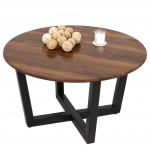 Tavolino rotondo salotto divano HWC-M61 80cm legno laminato HPL melaminico gambe scure effetto palissandro