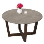 Tavolino rotondo salotto divano HWC-M61 80cm legno laminato HPL melaminico gambe scure grigio cemento