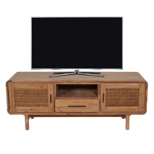 Porta TV lowboard mobile salotto vintage HWC-M47 60x160x45cm rattan legno acacia teak