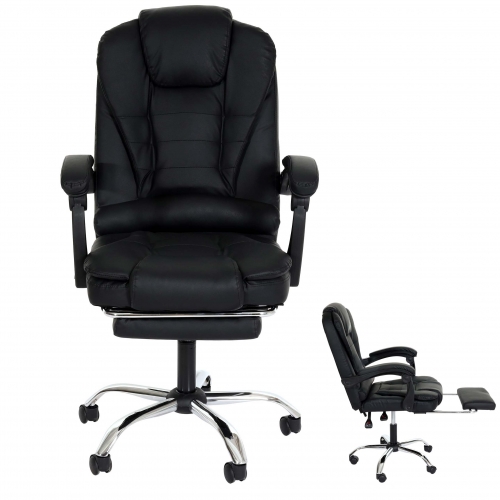 Poltrona sedia ufficio girevole regolabile con poggiapiedi estraibile HWC-M80 ecopelle silver e nero
