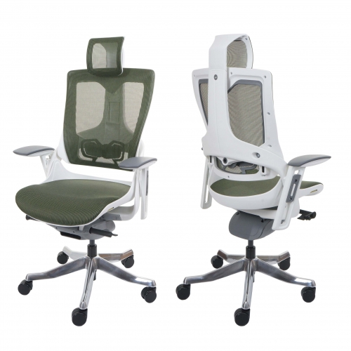 Poltrona sedia ufficio girevole regolabile MERRYFAIR Wau 2 ergonomica poggiatesta alluminio tessuto bianco verde