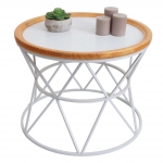 Tavolino rotondo HWC-N32 tavolo da salotto soggiorno, struttura in metallo legno 66cm bianco