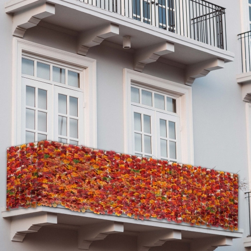 Siepe artificiale privacy balcone giardino rete decorativo N77 poliestere acero rosso giallo 500x100cm