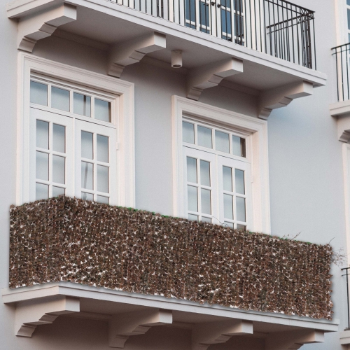 Siepe artificiale privacy balcone giardino rete decorativo N77 poliestere acero scuro 300x150cm