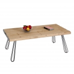 Tavolino salotto soggiorno design industriale HWC-L73 46x120x60cm ferro nero legno di abete naturale