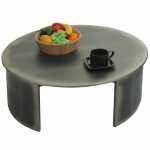 Tavolino rotondo da salotto design industriale HWC-L74 30x80x80cm legno di abete effetto metallo spazzolato nero