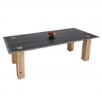 Tavolo pranzo soggiorno design industriale HWC-L76 77x240x100cm legno di abete naturale e nero