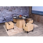 Set 4x sedie sala pranzo soggiorno industriale HWC-L76 84x60x50cm legno abete naturale ferro nero