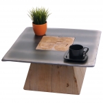 Tavolino tavolo salotto divano design industriale HWC-L76 28x60x60cm legno di abete naturale e nero