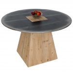 Tavolo rotondo pranzo salotto soggiorno design industriale HWC-L76 74x120x120cm legno di abete naturale e nero