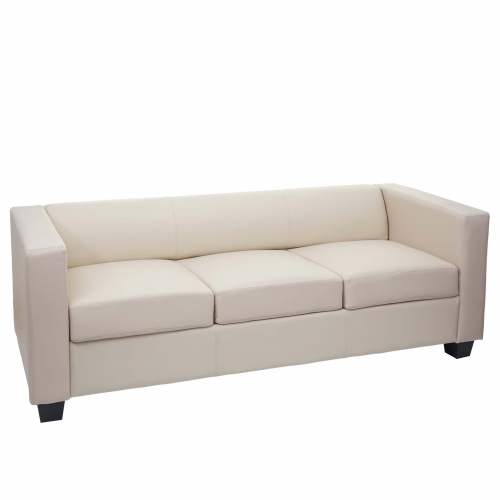 Divano sofa 3 posti lounge moderno elegante serie Lille M65 75x191x70cm ecopelle avorio