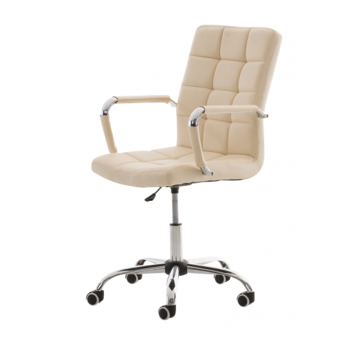 Poltrona sedia ufficio girevole regolabile HLO-CP3 V2 metallo cromato ecopelle avorio