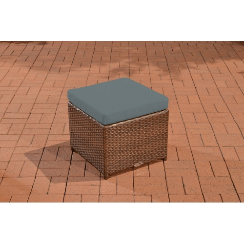 Tavolino poggiapiedi sgabello HWC-CP8 polyrattan 48x48x36cm marrone cuscino grigio
