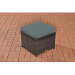 Tavolino poggiapiedi sgabello HWC-CP8 polyrattan 48x48x36cm nero cuscino grigio