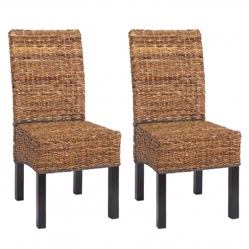 Set 2x sedie intreccio di banano eleganti soggiorno sala pranzo M69 Bali gambe scure senza cuscini