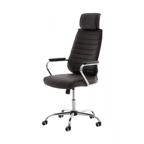 Poltrona sedia ufficio girevole regolabile HLO-CP9 V2 metallo cromato ecopelle marrone