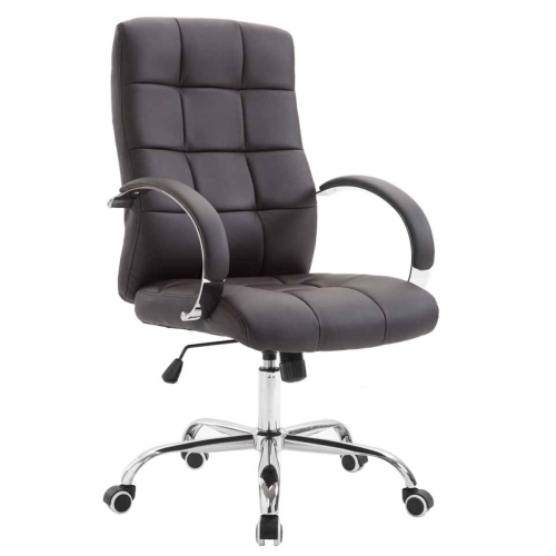 Poltrona sedia ufficio girevole regolabile HLO-CP63 metallo cromato ecopelle marrone