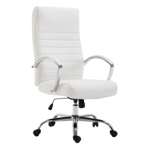 Poltrona sedia ufficio girevole regolabile HLO-CP83 metallo cromato ecopelle bianco