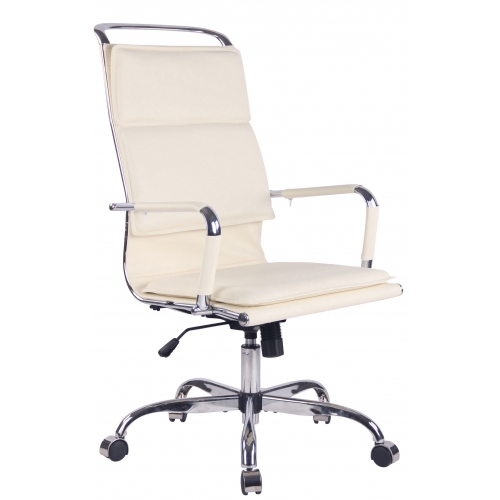 Poltrona sedia ufficio girevole regolabile HLO-CP25 metallo cromato ecopelle avorio