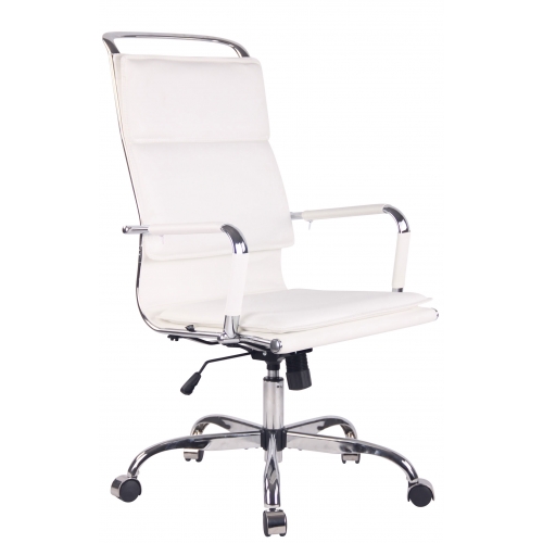 Poltrona sedia ufficio girevole regolabile HLO-CP25 metallo cromato ecopelle bianco