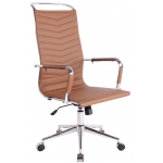Poltrona sedia ufficio girevole regolabile HLO-CP24 metallo cromato ecopelle marrone chiaro