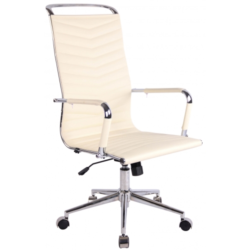 Poltrona sedia ufficio girevole regolabile HLO-CP24 metallo cromato ecopelle avorio
