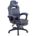 Poltrona sedia ufficio girevole regolabile poggiapiedi estraibile HLO-CP47 ecopelle nero e blu