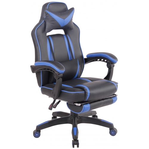 Poltrona sedia ufficio girevole regolabile poggiapiedi estraibile HLO-CP47 ecopelle nero e blu