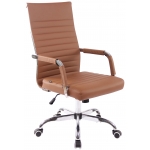 Poltrona sedia ufficio girevole regolabile HLO-CP17 metallo cromato ecopelle marrone chiaro