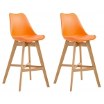 Coppia sgabelli con poggiapiedi HLO-CP12 legno massello chiaro plastica ecopelle arancione