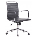 Poltrona sedia ufficio girevole regolabile HLO-CP23 metallo cromato vera pelle nero