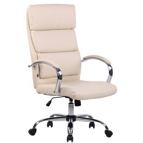 Poltrona sedia ufficio girevole regolabile HLO-CP27 metallo cromato ecopelle avorio