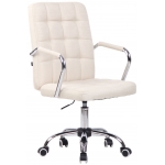 Poltrona sedia ufficio girevole regolabile HLO-CP79 metallo cromato tessuto avorio