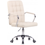 Poltrona sedia ufficio girevole regolabile HLO-CP79 metallo cromato ecopelle avorio