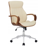 Poltrona sedia ufficio girevole regolabile elegante HLO-CP62 legno color noce ecopelle avorio