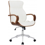 Poltrona sedia ufficio girevole regolabile elegante HLO-CP62 legno color noce ecopelle bianco