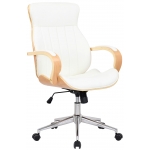 Poltrona sedia ufficio girevole regolabile elegante HLO-CP62 legno chiaro ecopelle bianco