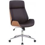 Poltrona sedia ufficio girevole regolabile elegante HLO-CP84 legno chiaro ecopelle marrone